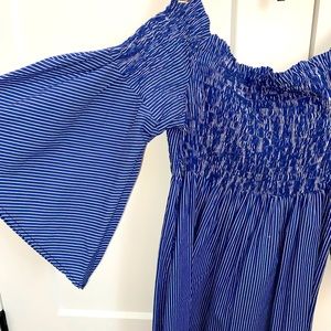 Blue and white striped dress